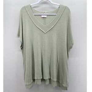 Pink Lilly Sage Light Olive‎ Green Oversized V-Neck Waffle Knit Tee
